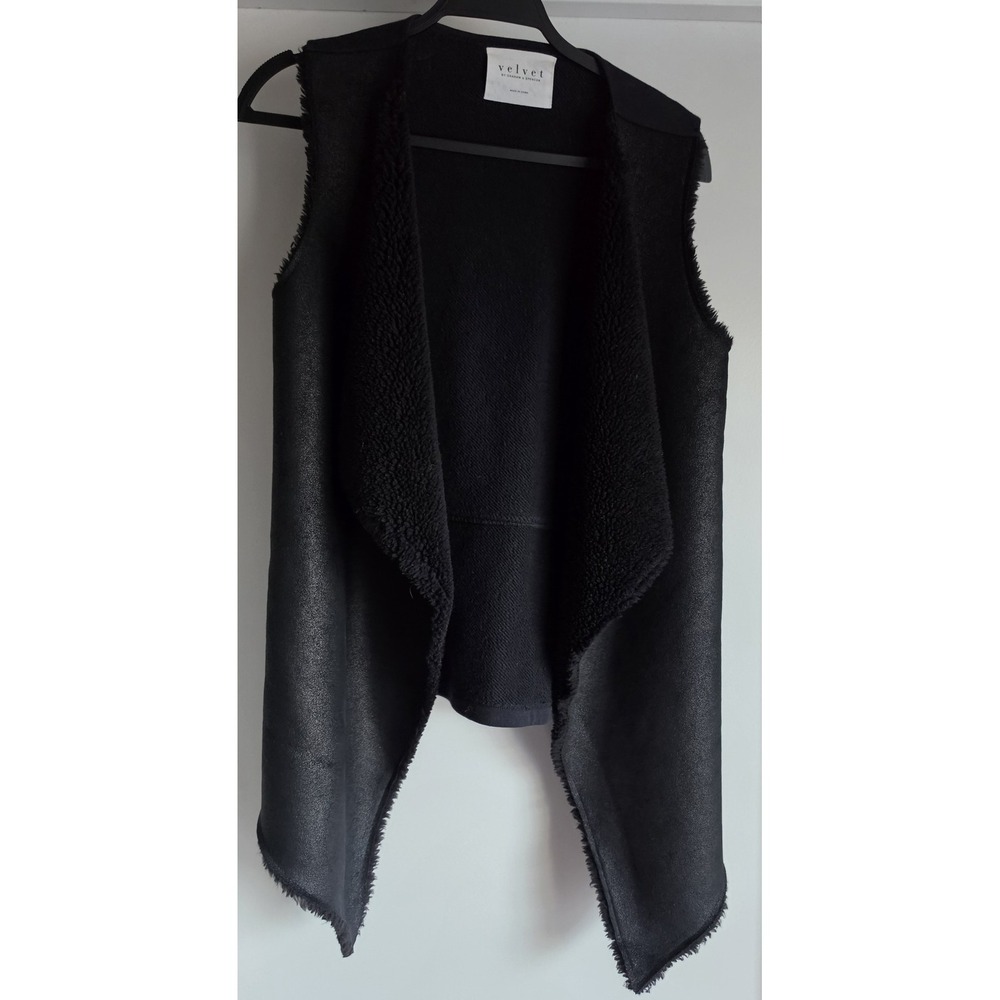 Velvet by Graham & Spencer Vest Women S Black Faux Fur Sleeveless Long